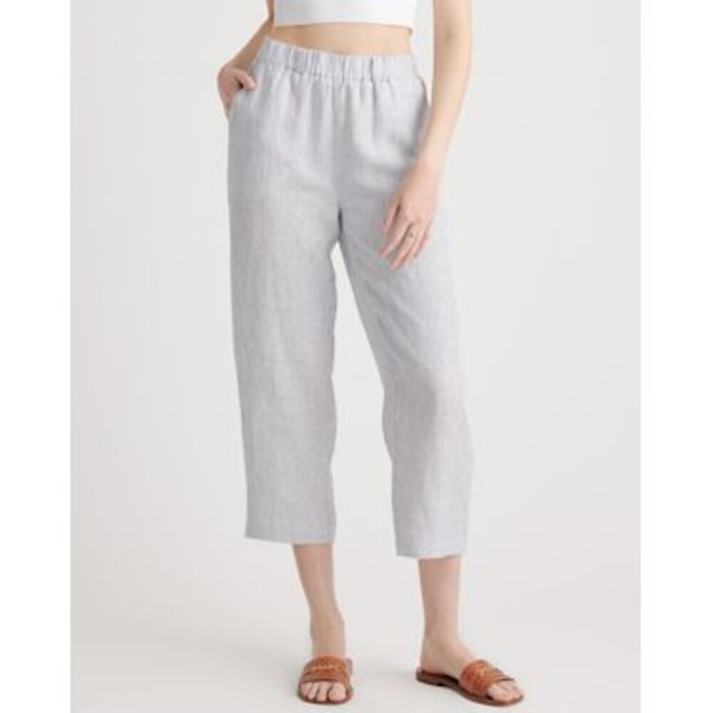 Quince Womens 100% European Linen Pants Blue Pinstripe S